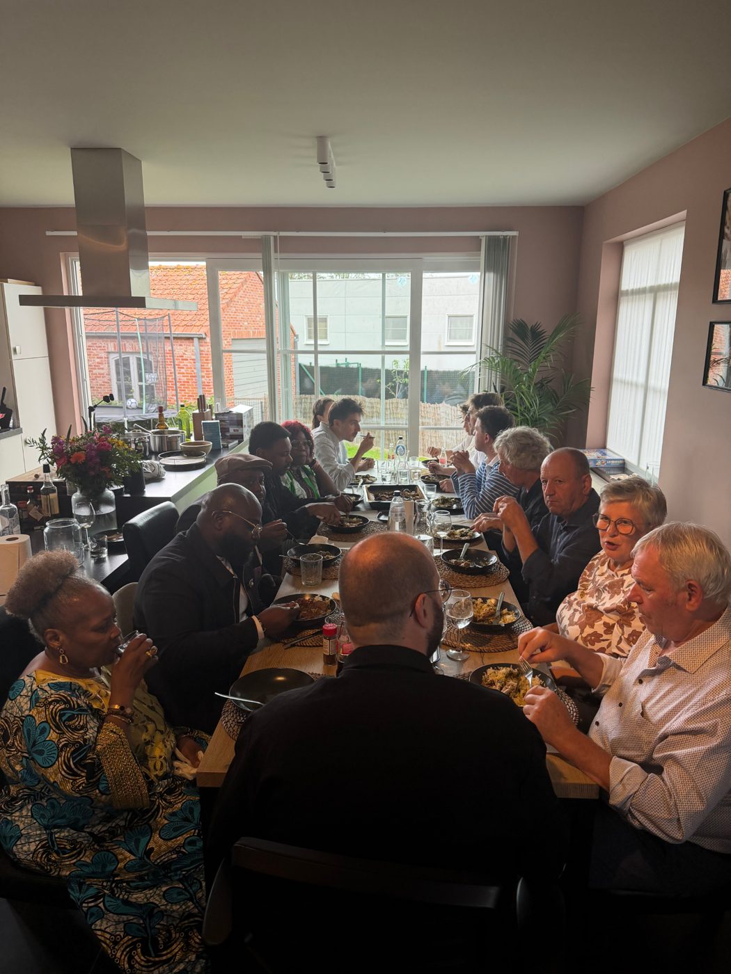 Family dinner around one long table